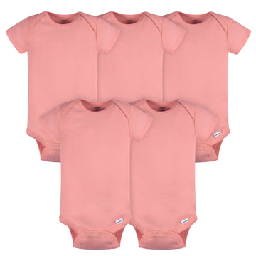 Gerber Baby Neutral 5 Pack Onesies Multi-Packs Bundle Interlock 180 Gsm, Mauve Pink, 0-3 Months