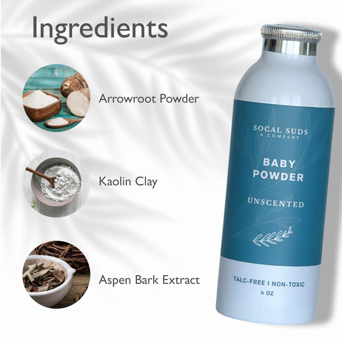 Socal Suds & Company - Natural Baby Powder Talc-Free - Newborn Essentials With Arrowroot Powder, Kaolin, Aspen Bark Extract For