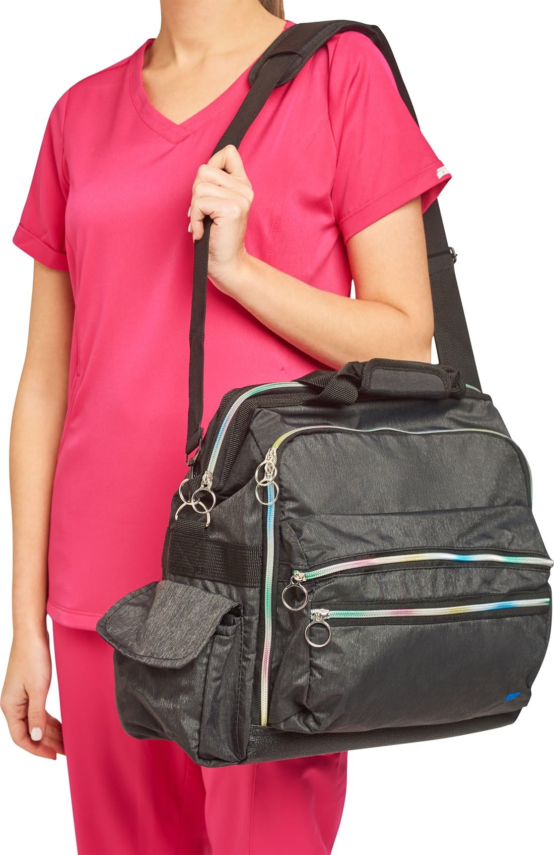 Nurse Mates Ultimate Nursing Bag | Multiple Compartments | Interior Laptop Compartment | Durable Zippers | Charcoal Rose