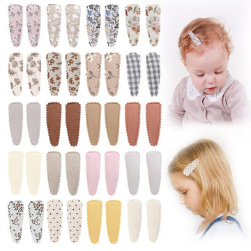 40Pcs Baby Hair Clips Flower Patterns Snap Hair Clips Wrapped By Cloth Hair Pins Baby Girls Barrettes Hair Accessories For Baby