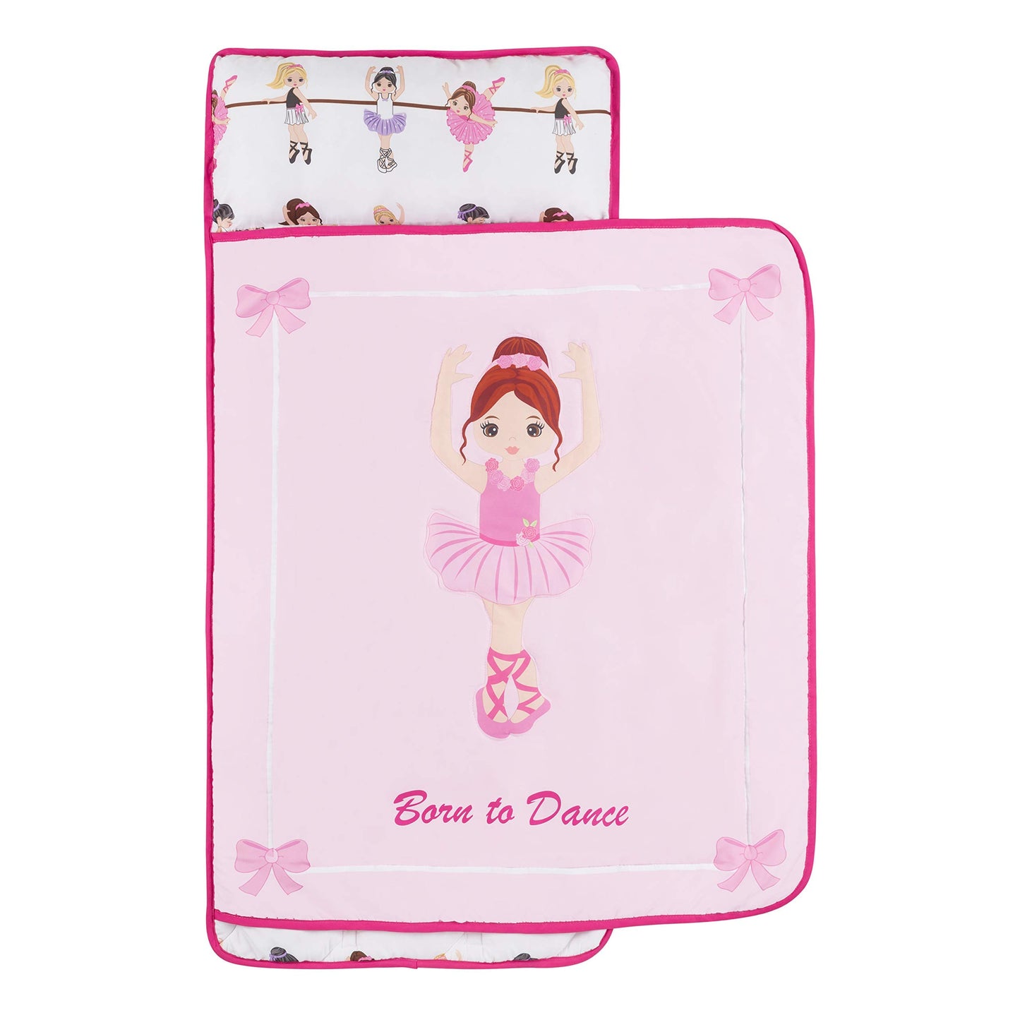 Everyday Kids Toddler Nap Mat With Removable Pillow -Born To Dance Ballerina- Carry Handle With Straps Closure, Rollup Design, S