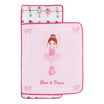 Everyday Kids Toddler Nap Mat With Removable Pillow -Born To Dance Ballerina- Carry Handle With Straps Closure, Rollup Design, S