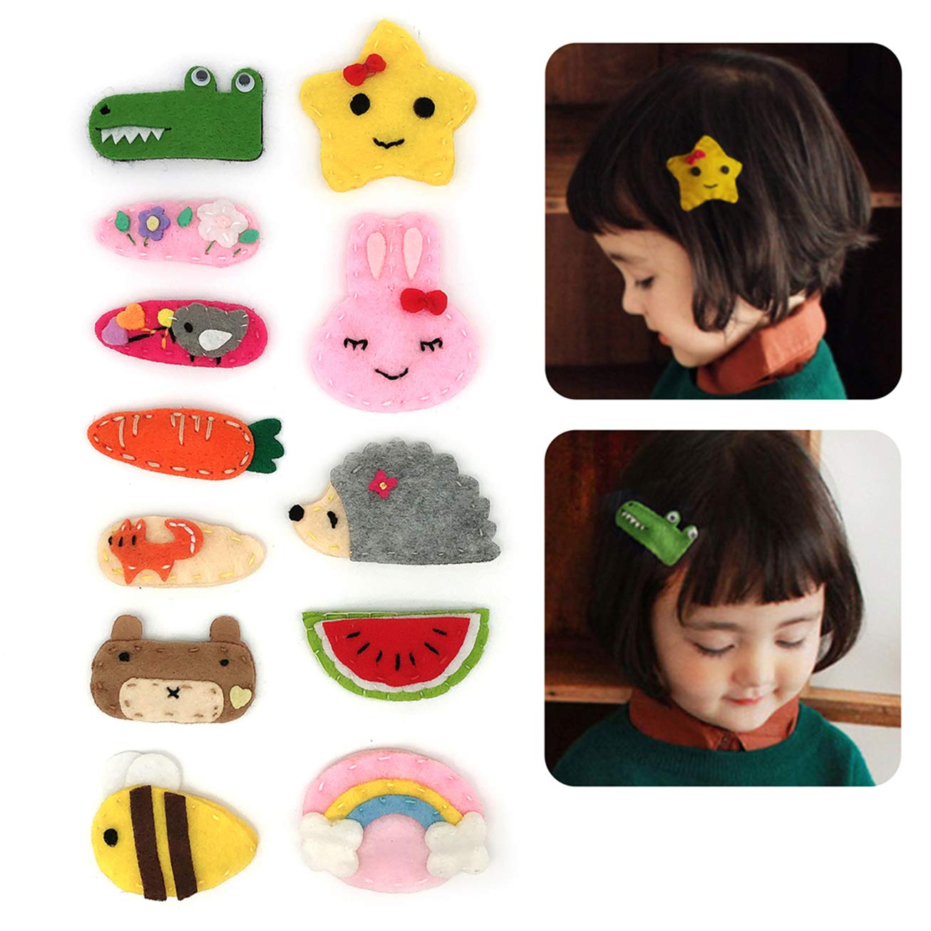 Elesa Miracle 12Pc Baby Girl Hair Clips Barrettes Animal Pattern Felt Snap Clips Hair Bows For Toddlers Girl Kids