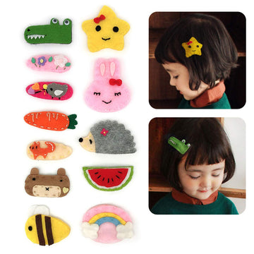 Elesa Miracle 12Pc Baby Girl Hair Clips Barrettes Animal Pattern Felt Snap Clips Hair Bows For Toddlers Girl Kids