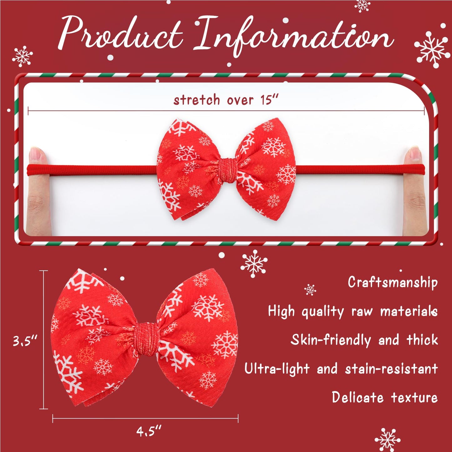 Yanjie Christmas Baby Headbands Newborns Bows Red Green Printed Snowflake Baby Bows Nylon Headband Toddler Infant Hairbands Chee