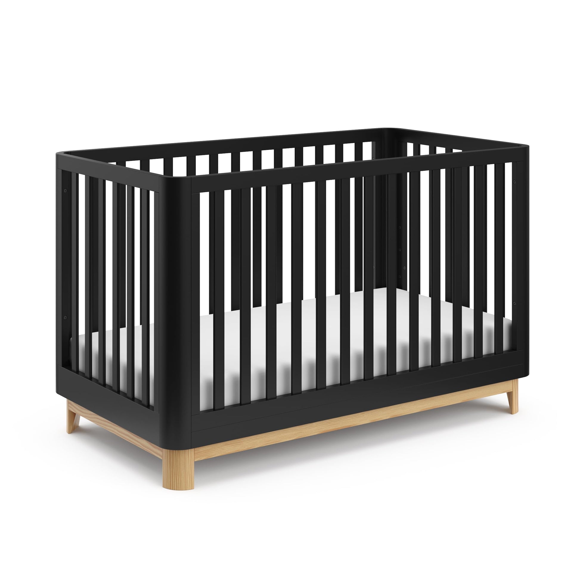 Storkcraft Santos Convertible Crib (Black & Natural) - GREENGUARD Gold Certified, Fits Standard Crib Mattress, Converts to Toddl