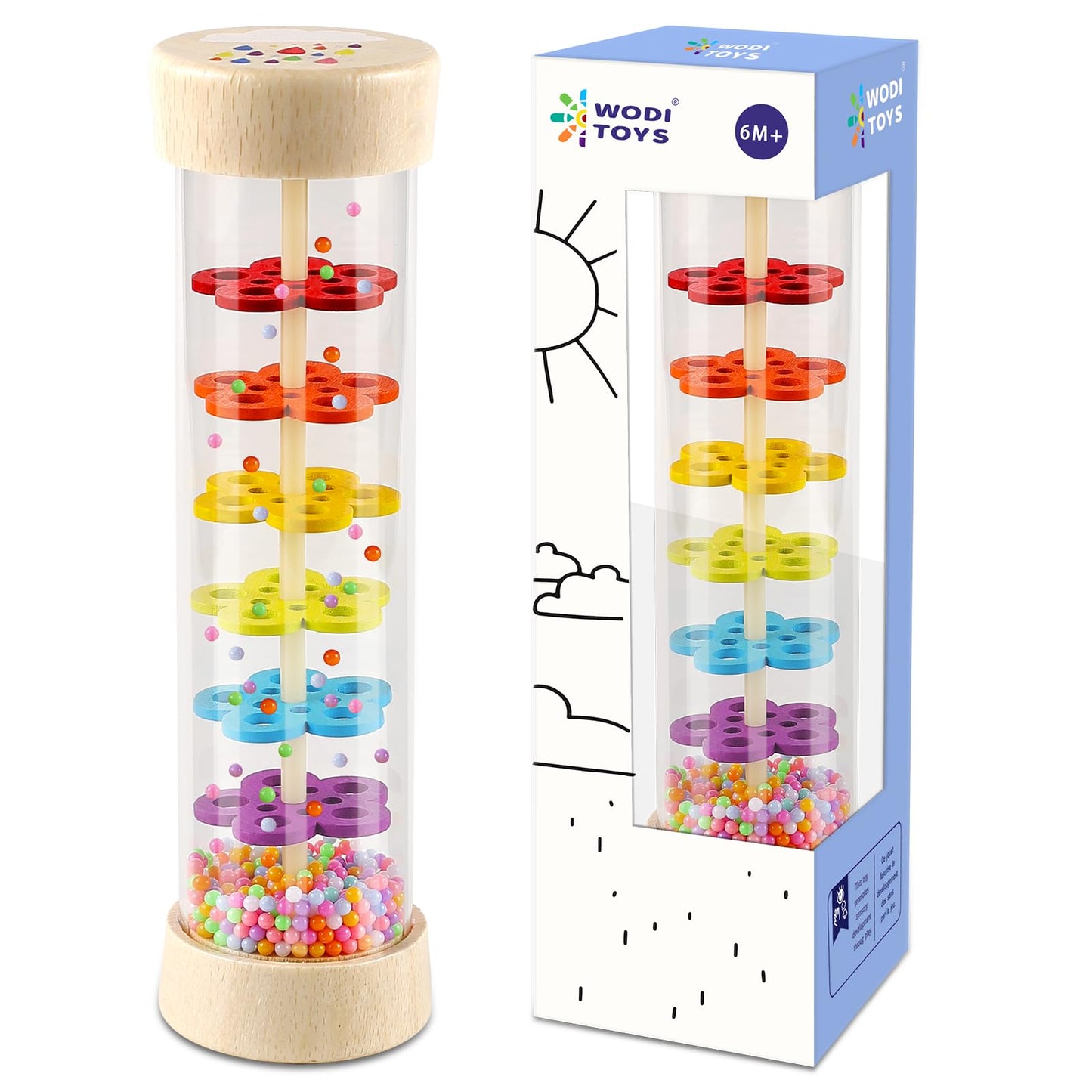 LOOIKOOS Rainmaker - 7 inch Wooden Rain Stick Montessori Toys for Babies 6-12 Months,Baby Rattle Shaker Sensory Developmental To