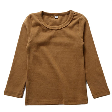 Kisbini Unisex Girls 100% Cotton Long Sleeve T-Shirt Top Tees Coffee 18 Months