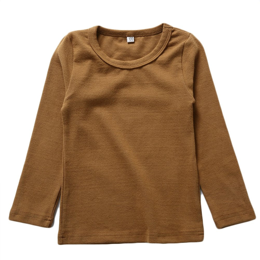 Kisbini Unisex Girls 100% Cotton Long Sleeve T-Shirt Top Tees (6,Coffee)