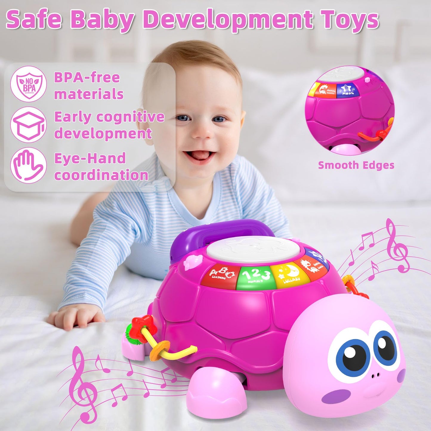 KaeoHye Musical Turtle Baby Toys 6-12 Months,Baby Crawling Toys for 12-18 Months,Early Learning Toy with Light&Sound,Baby Tummy
