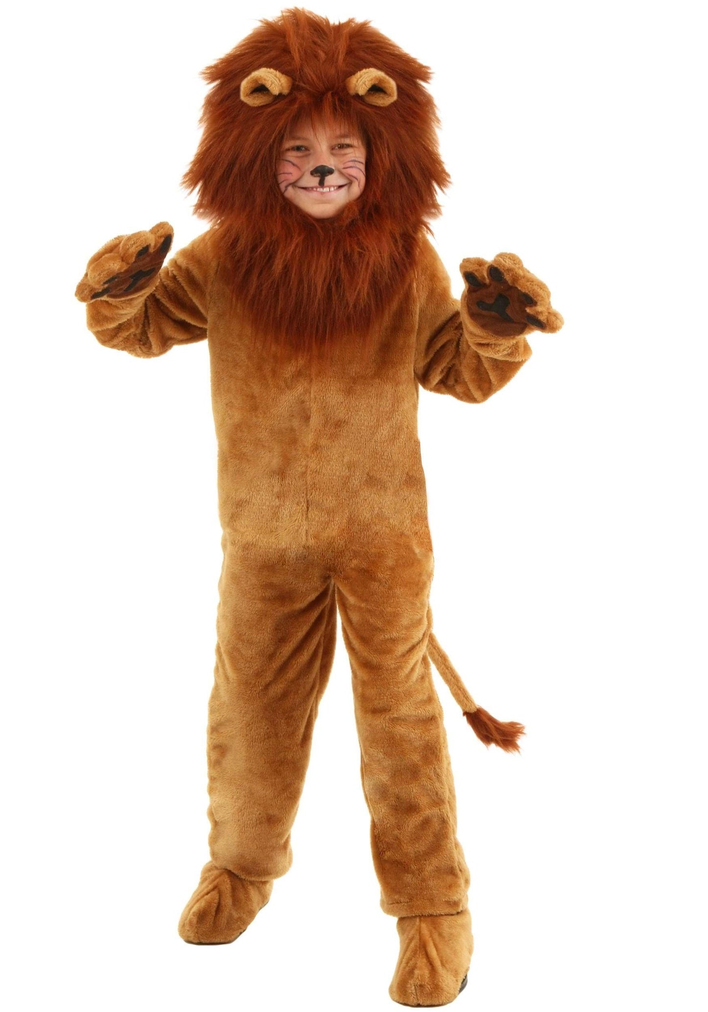 Kids Deluxe Lion Costume, Wild King Of The Jungle Cat Safari Roar Mane Outfit For Dress-Up Large