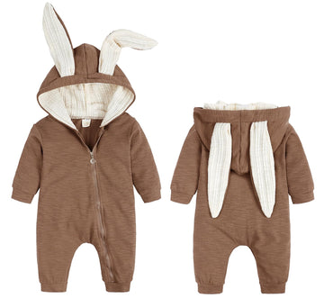 Agqt Baby Boys Bunny Costume 1St Easter Outfit Halloween Animal Costume One Piece Romper Rabbit Ear Bodysuits Hoodie Light Brown