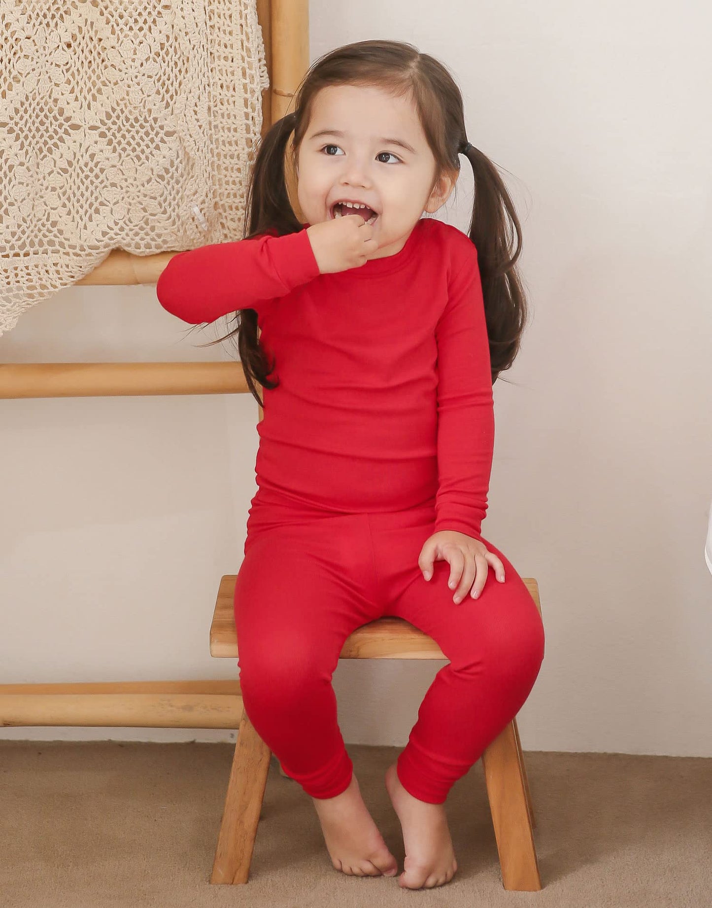 Vaenait Baby Kids Long Sleeve Sleepwear Pajamas 2Pcs Set Modal Red Xs