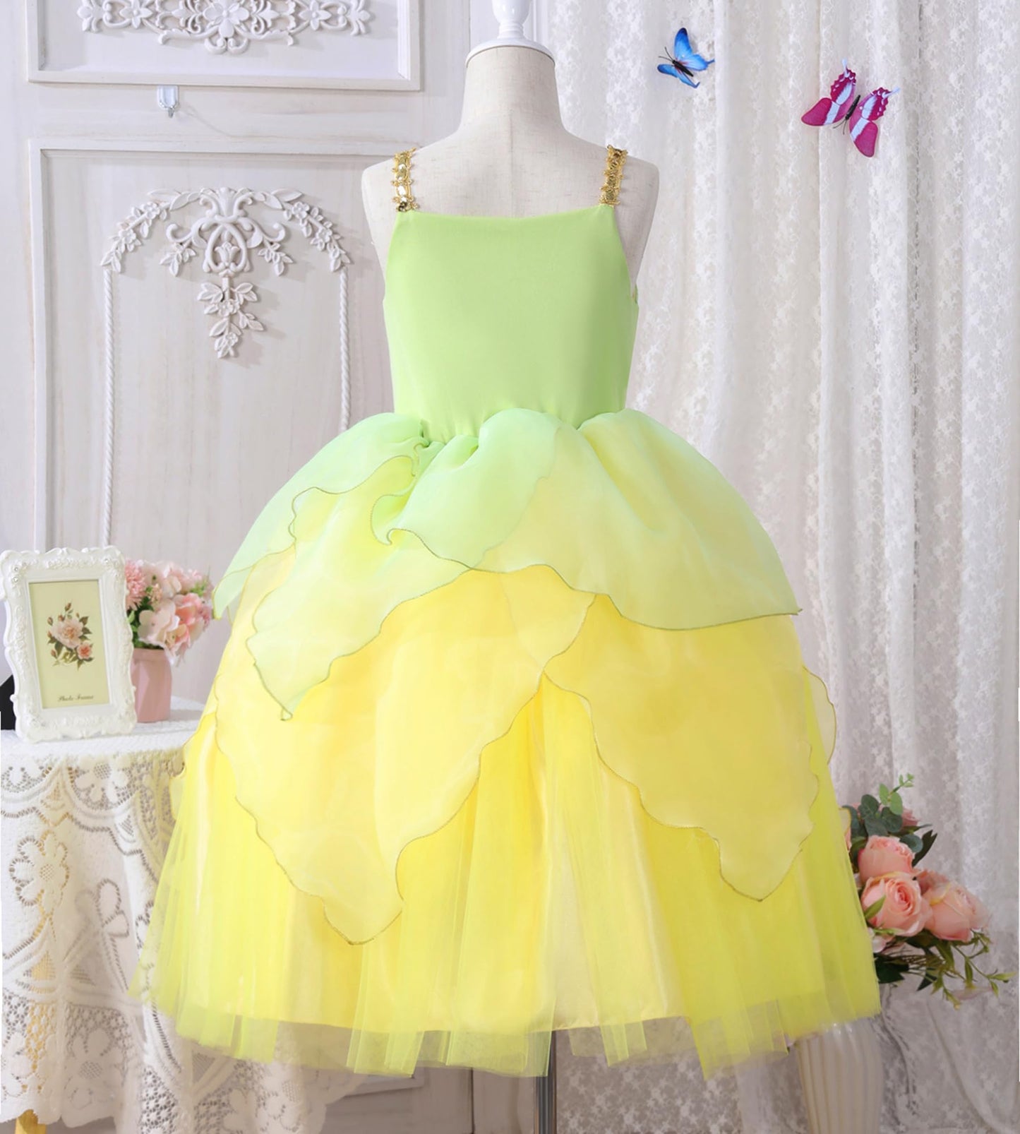Tyhtym Princess Tiana Costume For Girls Princess And The Frog Cosplay Dress Up Toddler Halloween Birthday With Accessories (Gree