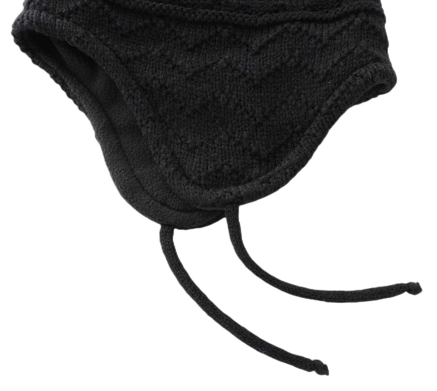 Connectyle Toddler Boys Girls Fleece Lined Knit Kids Hat With Earflap Winter Hat (Black, 6-12 Months)