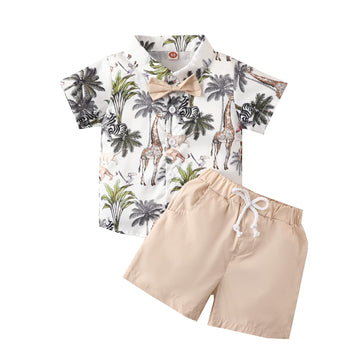 Ciycuit Toddler Baby Boys Summer Print Shirt Outfits Clothes Short Sleeve Button Down Tops + Shorts Set 12-18 Months Oc Brown
