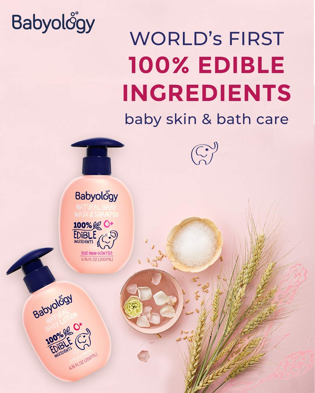 Babyology - 100% Edible Ingredients - All Natural Baby Wash And Shampoo Lavender + Organic Baby Lotion Set - 12 Fl Oz Good For S