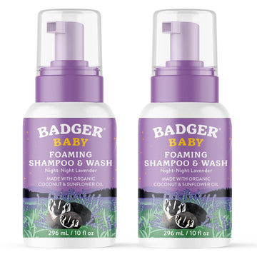 Badger Foaming Baby Shampoo And Body Wash, Gentle Organic Baby Wash W/Mild Calming Scent Of Lavender, Long Lasting Foam & Easy T