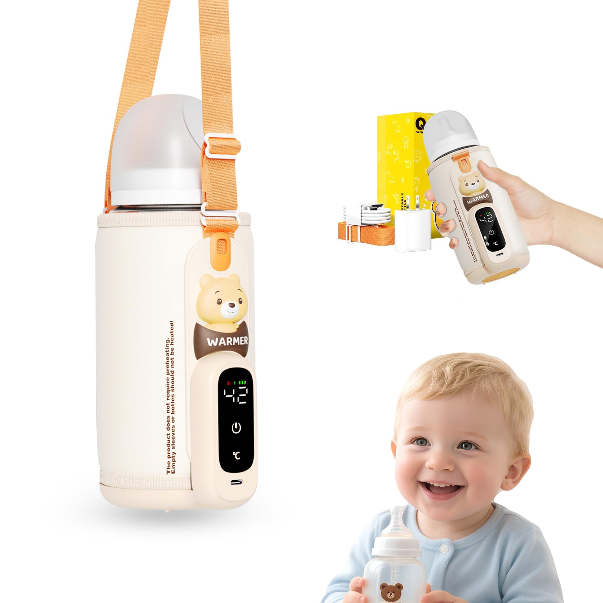 Portable Bottle Warmer for Travel, Baby Bottle Warmer for Breastmilk & Formula, Milk Warmer on The Go, Accurate Temperature Cont