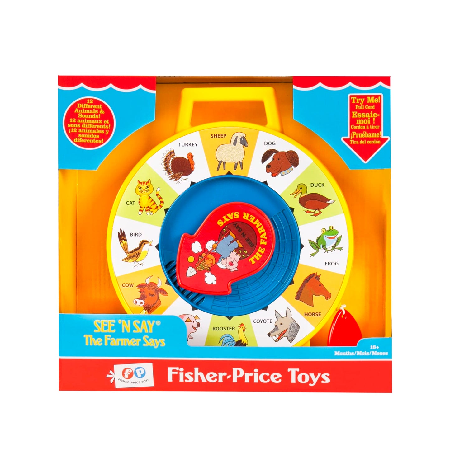 Fisher Price Classics - Farmer Says See n Say - Vintage Learning Toy, Sounds and Animals, Interactive Retro Game for Kids, Girl