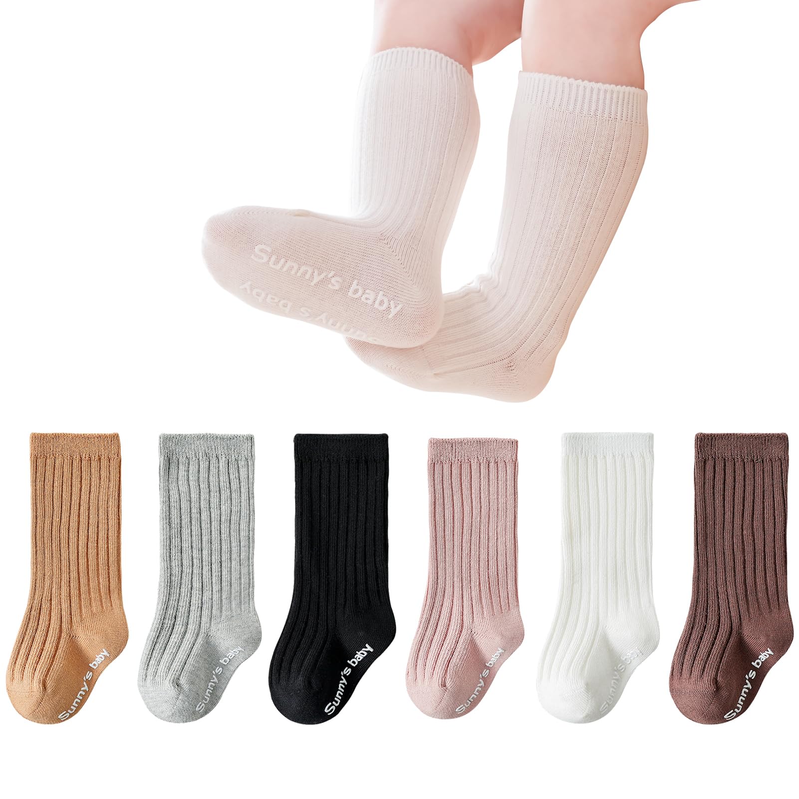 Zumou Toddler Knee High Socks Non Slip Anti Skid Baby Boy Girls Seamless Long Stockings (3-5T, 6 Pairs Assorted)