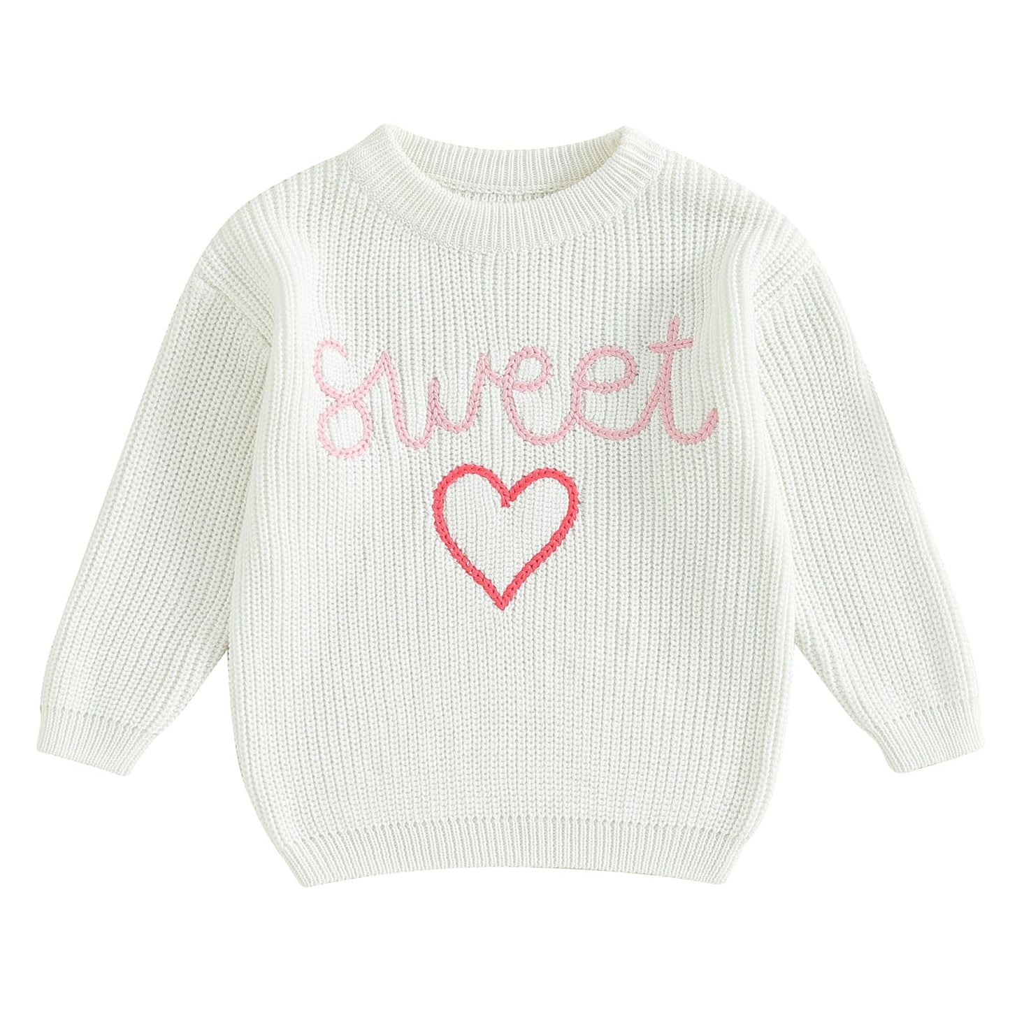 Baby Girl Cute Long Sleeve Crew Neck Love Embroidery Sweater Toddler Valentine Day Outfits (White Sweet, 3-4 Years)