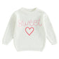 Baby Girl Cute Long Sleeve Crew Neck Love Embroidery Sweater Toddler Valentine Day Outfits (White Sweet, 12-18 Months)
