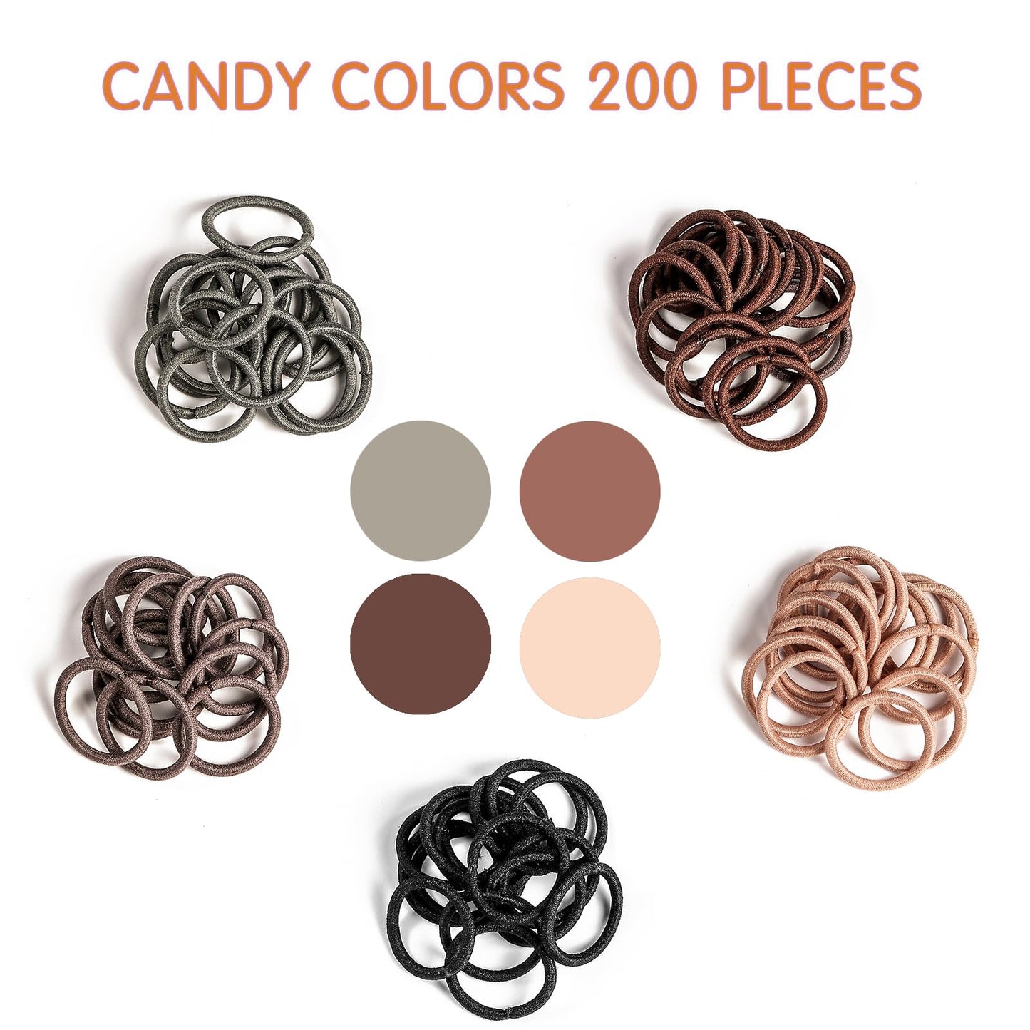 200Pcs Elastic Hair Ties, No Crease Hair Small Ponytail Holders For Kids Girls Baby Toddler, Neutral Color, Christmas Gifts Holi