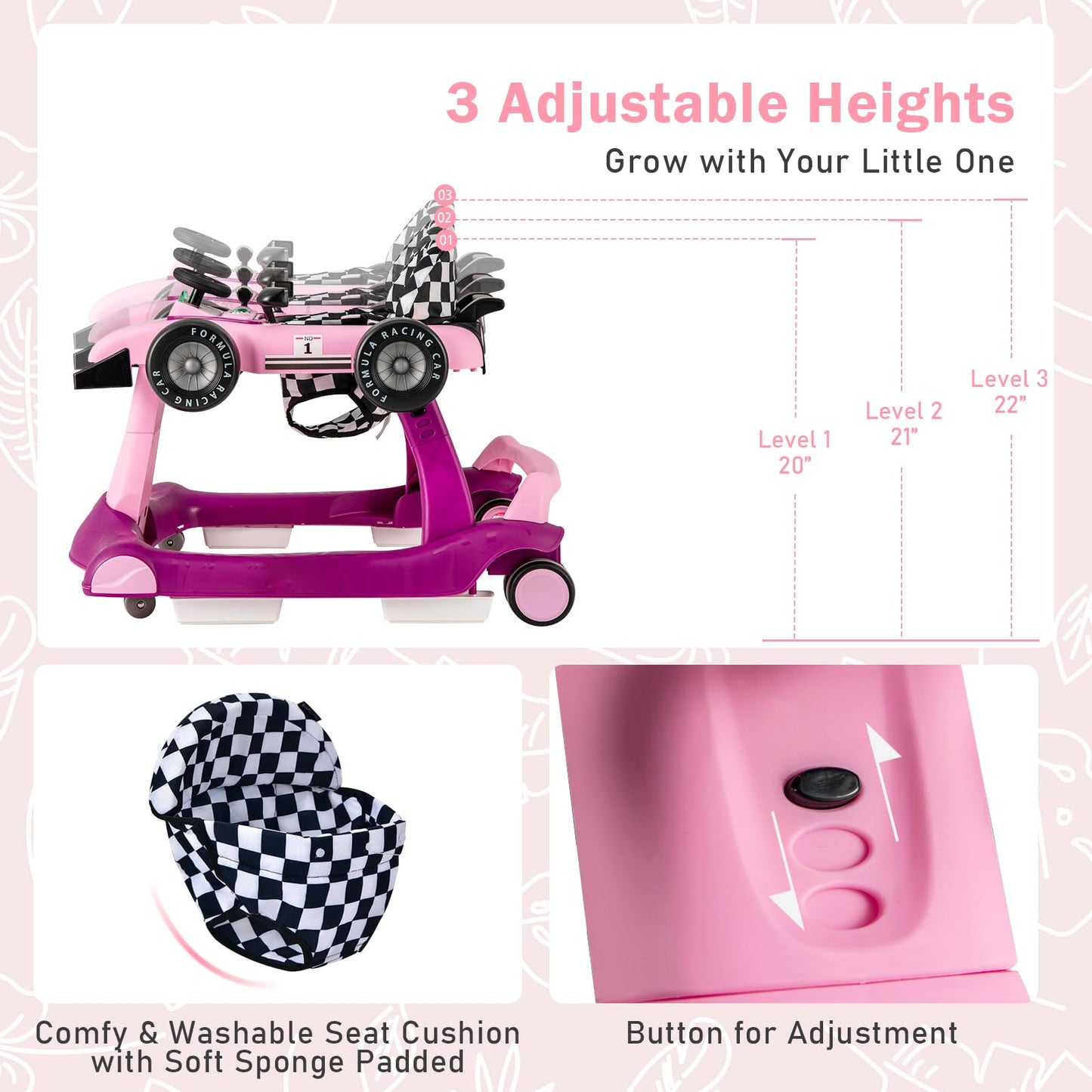 Baby Joy 4-In-1 Baby Walker, Foldable Activity Walker With Adjustable Height & Speed, Music, Lights, Steering Wheel, Comfy Seat