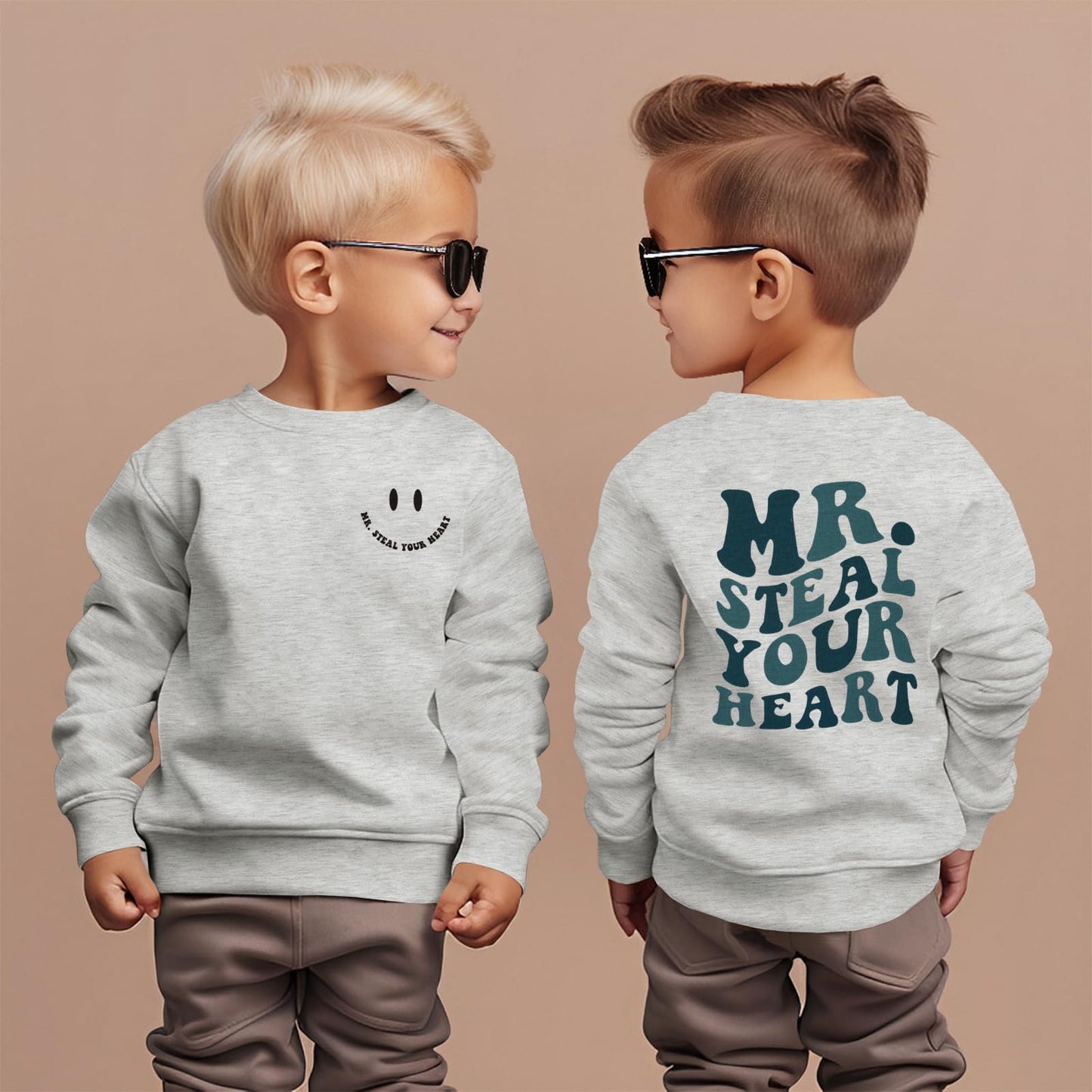 Boutikome Valentines Day Sweatshirt Toddler Baby Boy Mr. Steal Your Heart Shirts Long Sleeve Pullover Spring Tops Clothes(Grey,1