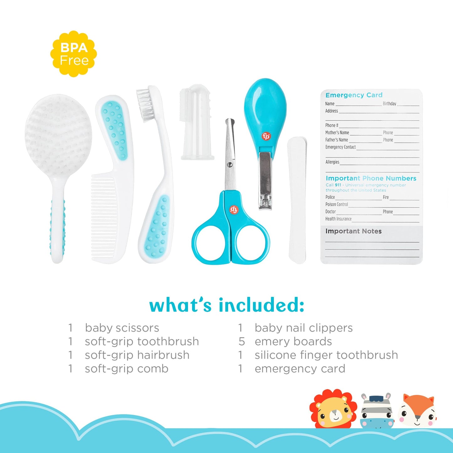 Smart Care Fisher-Price 12-Piece Baby Grooming Kit, Newborn Essentials, Baby Gift Set, Includes Baby Nail Kit, Baby Oral Care, B