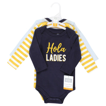 Hudson Baby Unisex Baby Cotton Long-Sleeve Bodysuits, Hola Ladies 3-Pack, 18-24 Months
