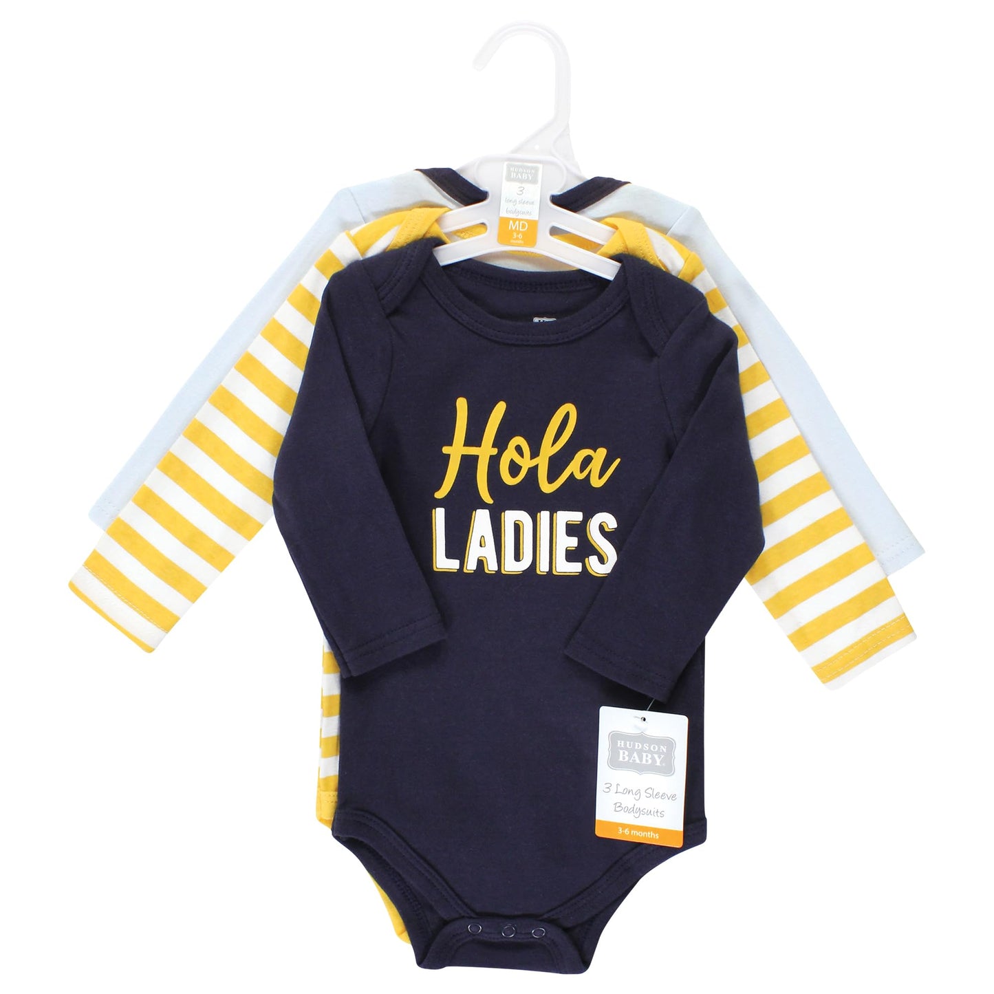 Hudson Baby Unisex Baby Cotton Long-Sleeve Bodysuits, Hola Ladies 3-Pack, Newborn