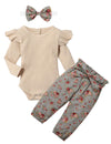 Kangkang Newborn Baby Girls Clothes Cute Baby Clothes Girls Romper + Pant 3Pcs Winter Outfit 0-3 Months Light Brown