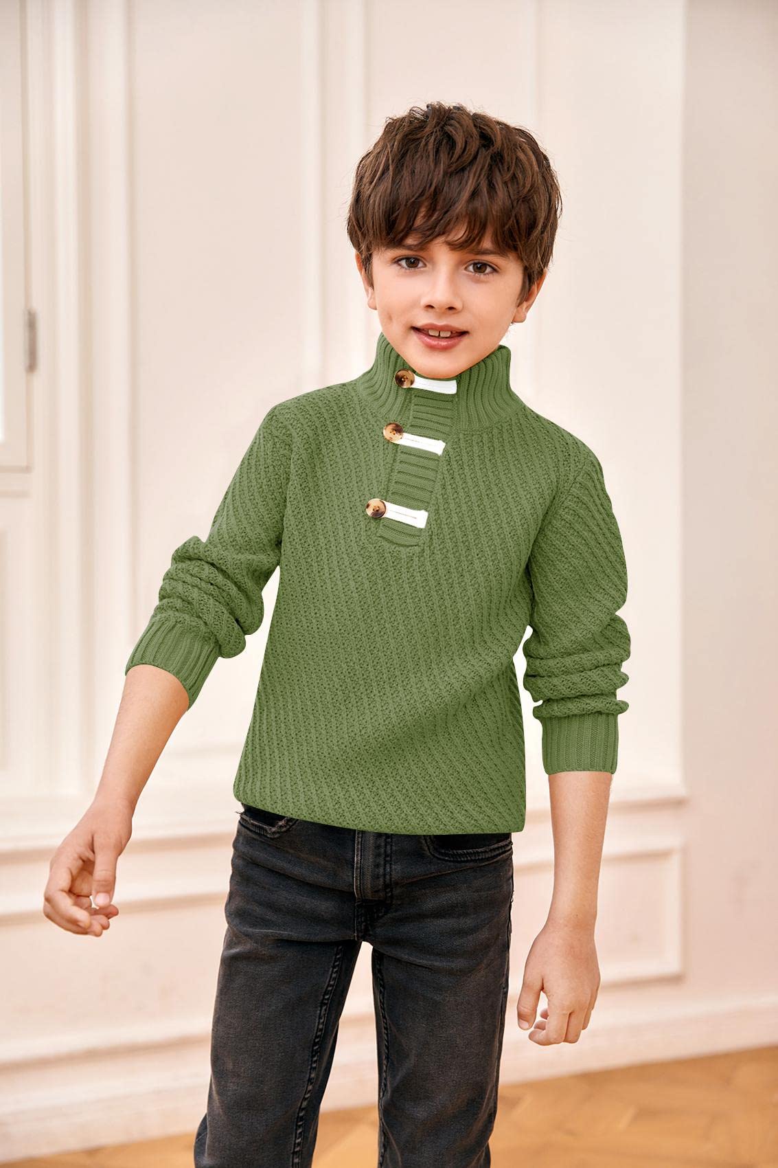 Makkrom Toddler Sweater Baby Boy Girl Turtleneck Cable Knit Sweaters Long Sleeve Christmas Outwear Spring Fall Winter Army Green