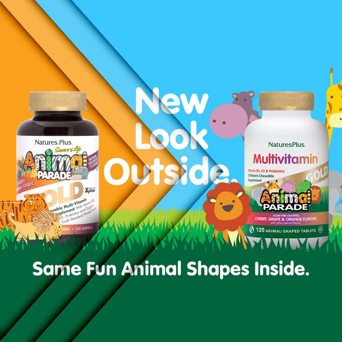 Naturesplus Animal Parade Gold Children'S Multivitamin - Assorted Cherry, Orange & Grape Flavors - 120 Animal-Shaped Chewable Ta