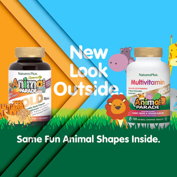 Naturesplus Animal Parade Gold Children'S Multivitamin - Assorted Cherry, Orange & Grape Flavors - 120 Animal-Shaped Chewable Ta