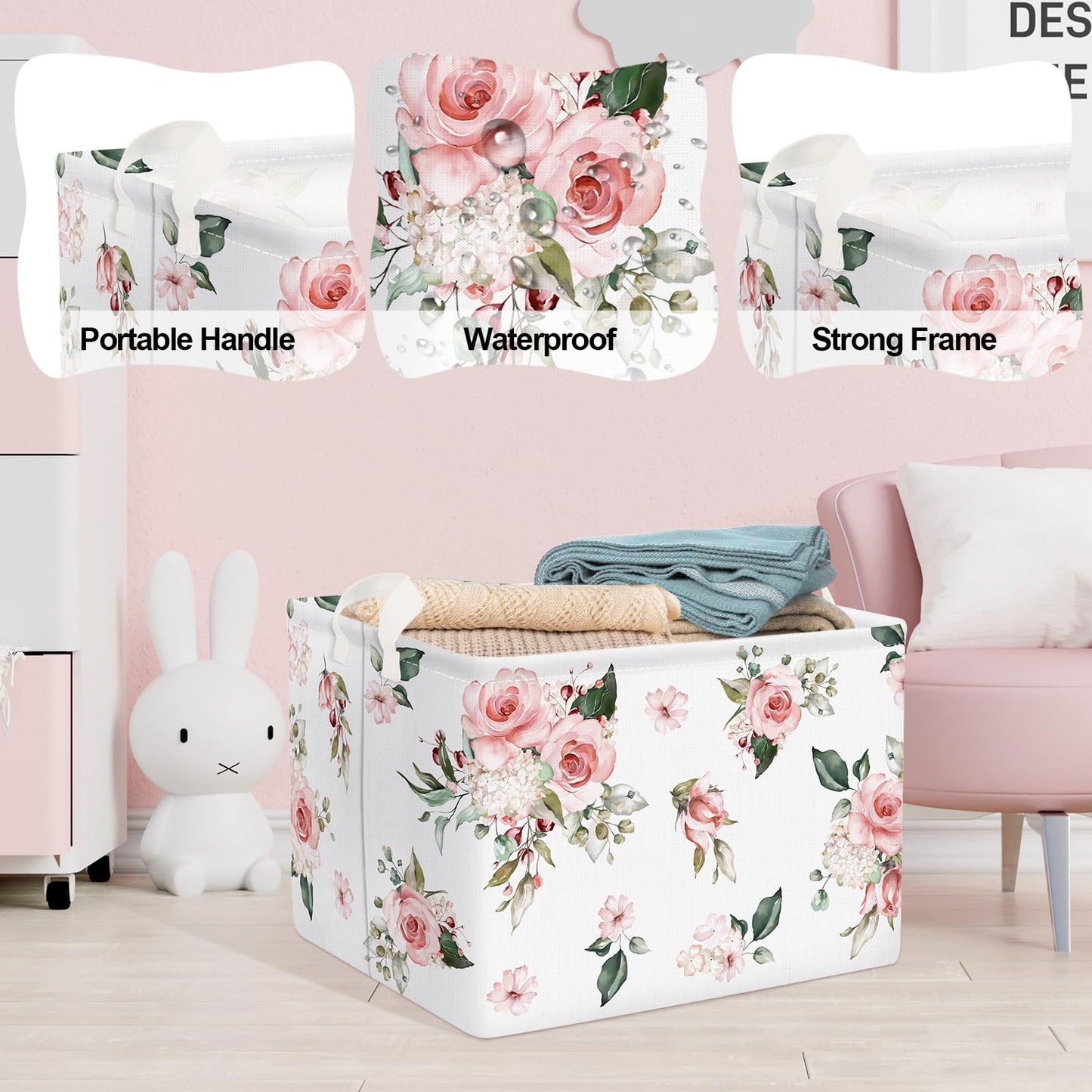 Clastyle Rectangle Rose Floral Baby Girl Gift Basket Outdoor Towel Storage Pool Toy Beach Blanket Basket Pink Flower Shelf Baske