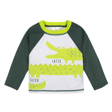 Gerber Baby Boy'S Toddler Long Sleeved Rashguard Swim Bathing Suit Set, Green Gator, 6-9 Months