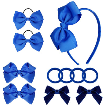 baotongle 11pcs Royal Blue School Hair Accessories Set Uniform Hair Bow Headband Clips Hair Ties Curly Bows for Little Toddler S