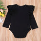 Infant Baby Girl Basic Ruffle Long Sleeve Cotton Romper Bodysuit Tops Clothes (Black, 0-3 Months)