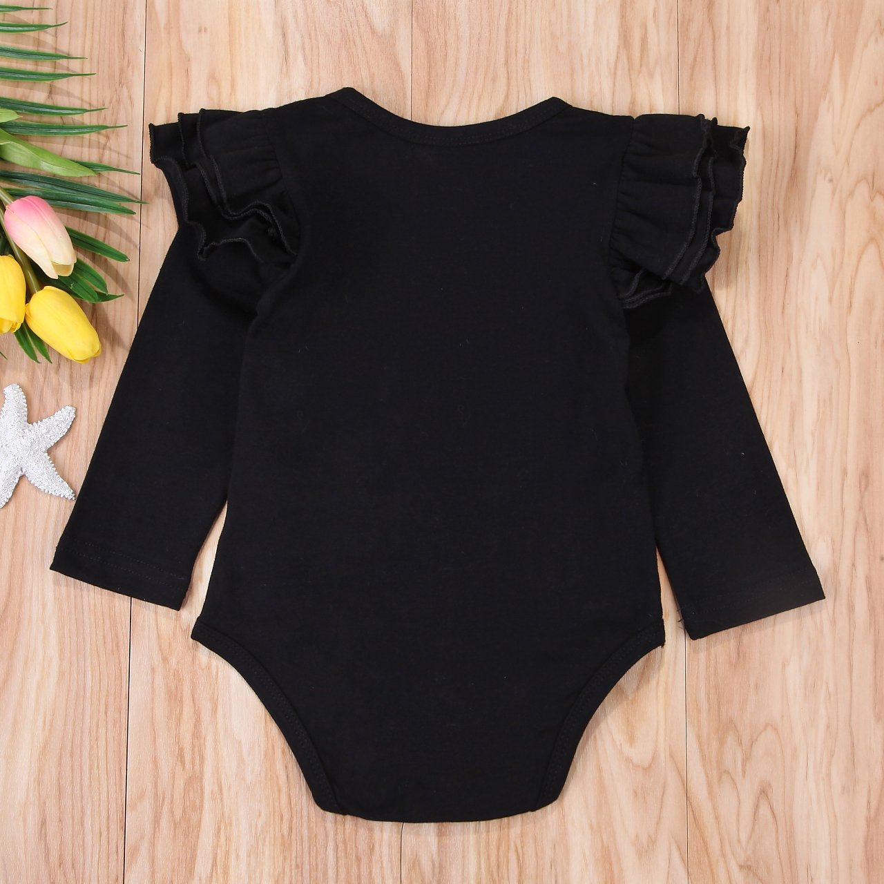 Minesiry Infant Baby Girl Basic Ruffle Long Sleeve Black