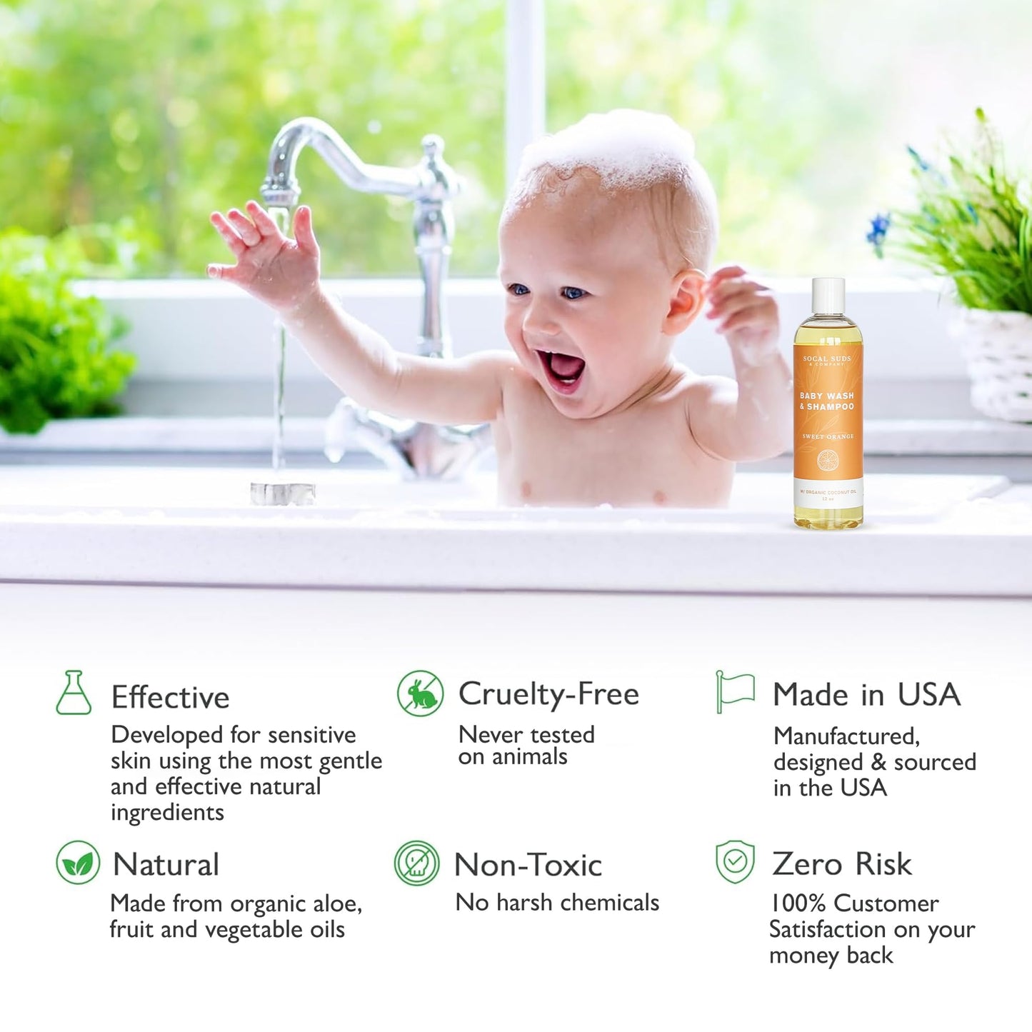 Socal Suds & Company Baby Shampoo & Body Wash, 2-In-1 Organic Gel-Gentle Castile Soap With Vitamin-Infused Oils & Botanicals - N