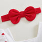 Dcohmch Baby Girls Valentines Day Outfit Heart Print Bow Ruffles Long Sleeve Romper Cute Headband Newborn Clothes (Red, 6-9 Mont