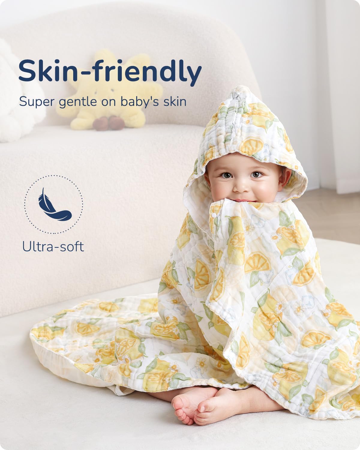 Usbettas Muslin Baby Hooded Towel, Ultra Soft And Highly Absorbent Toddler Bath Towel, 100% Muslin Cotton Bath Wrap For Babies -