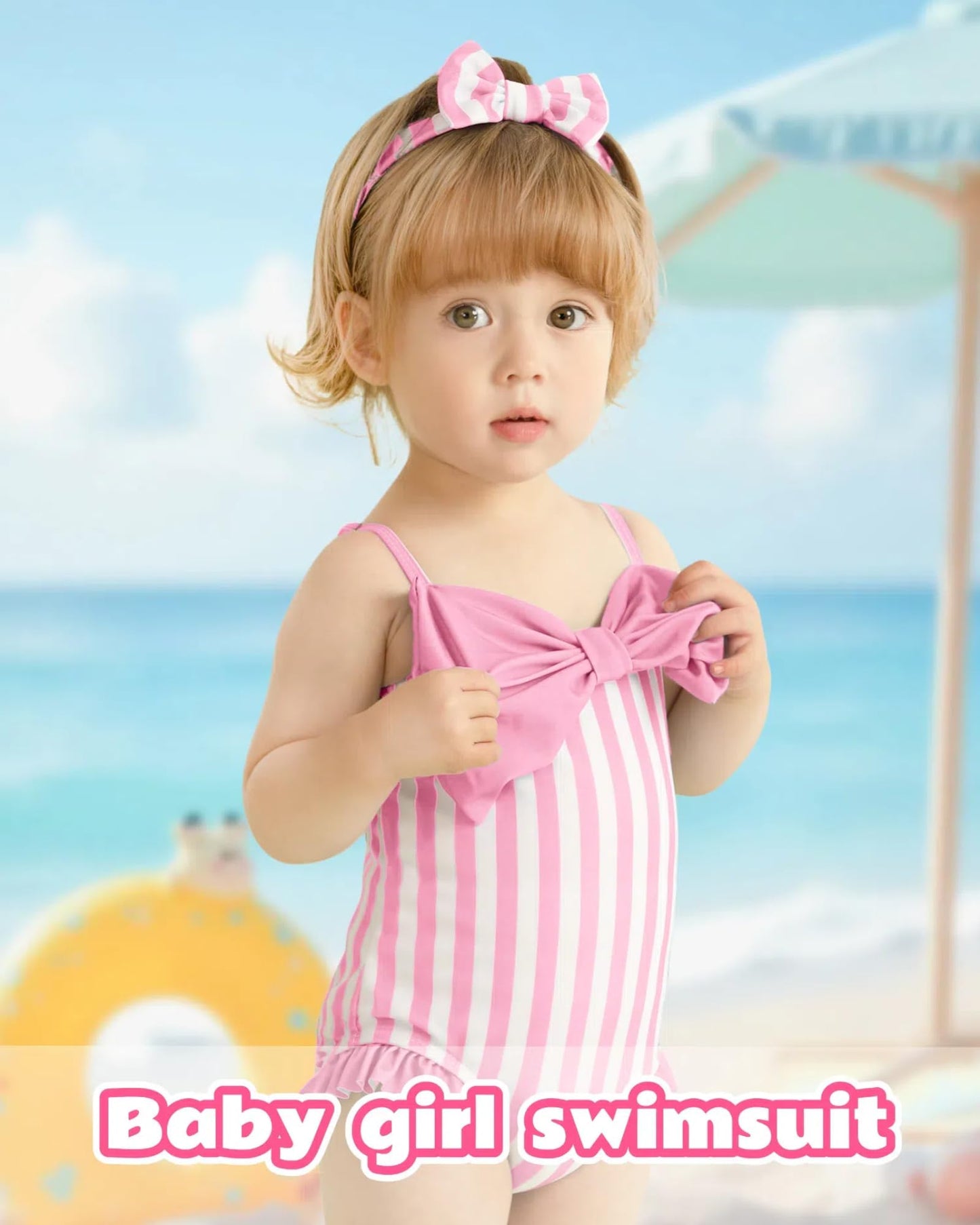 Mioglrie Baby Girl Swimsuit Infant 6-12 Month Bathing Suits Newborn Girls Summer Beach Swimwear Toddler Pink Ruffle Stripe One P