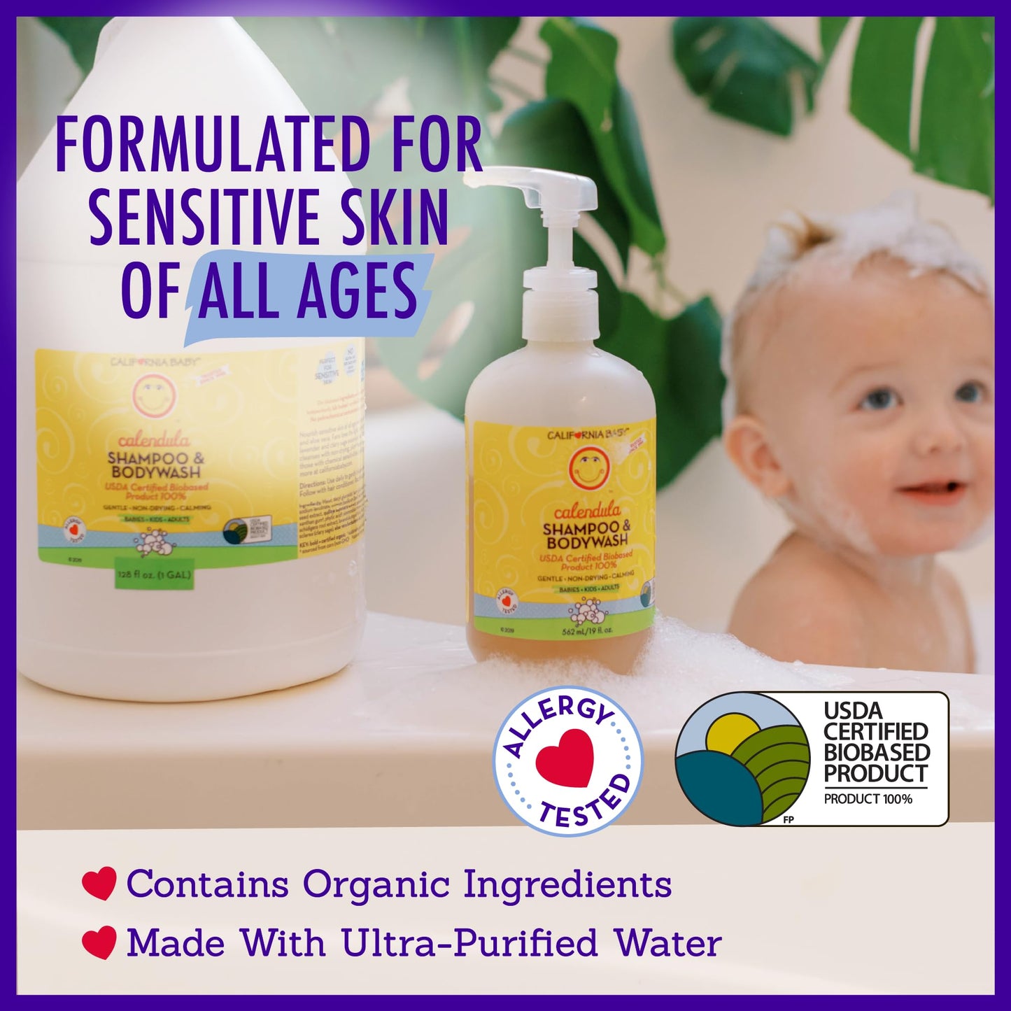California Baby Calendula Shampoo & Bodywash + Hair Conditioner | 100% Plant-Based Ingredients | Allergy-Friendly | 19Oz Lavende