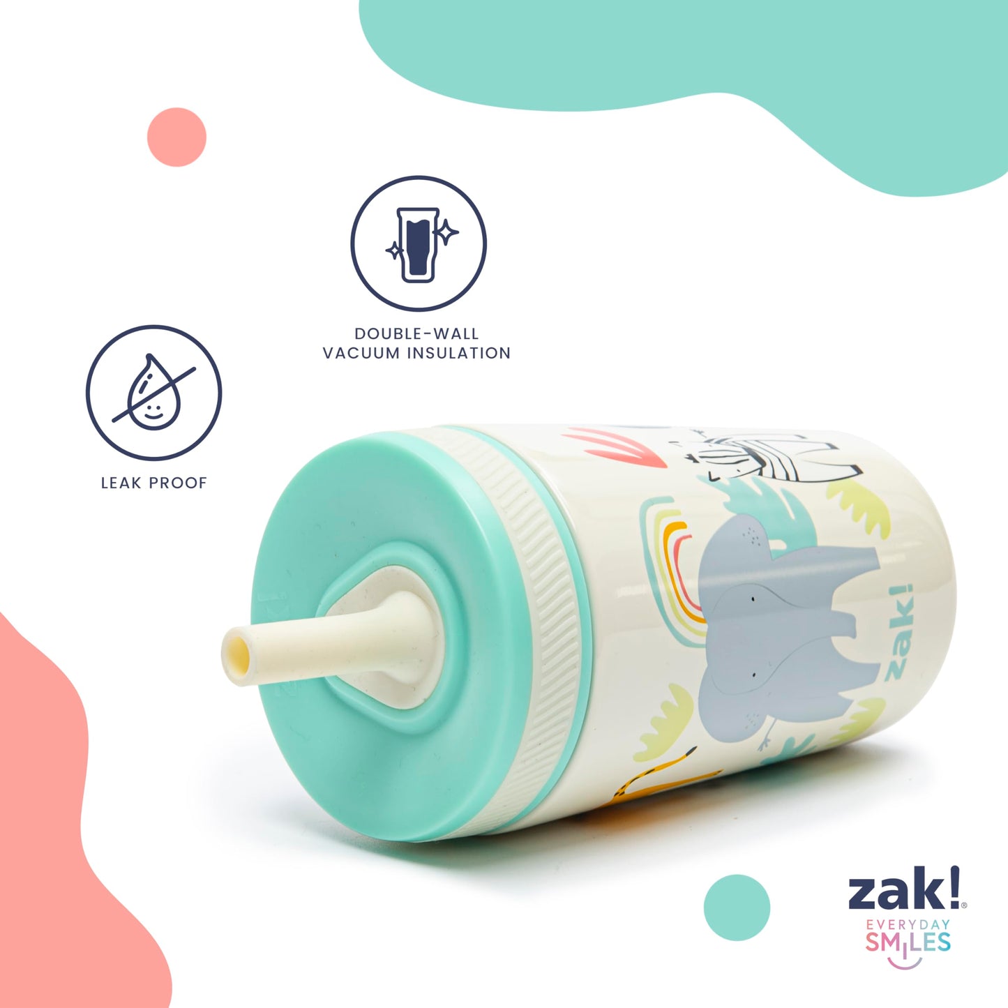 Zak Designs Blippi Kelso Toddler Cups For Travel Or At Home, 12Oz Vacuum Insulated Stainless Steel Sippy Cup With Leak-Proof Des
