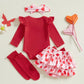 Fybitbo First Valentines Day Baby Girl Outfit Heart Letter Romper Ruffle Tutu Skirt Dress Newborn Infant Girl Clothes Set (Red-M