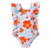 Newborn Baby Girl Ruffle Swimsuit Infant Toddler One Piece Floral Bikini Beach Bathing Swimwear Set (6-12 Months, Orange)